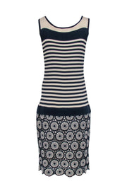 Current Boutique-Tory Burch - Navy & Cream Knit Drop Waist Midi Dress Sz XL