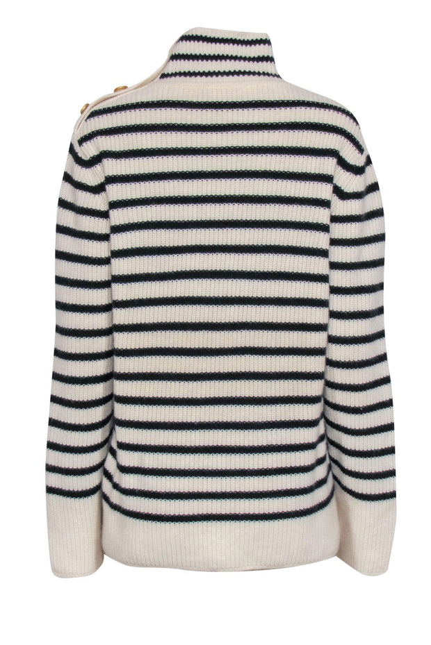 Current Boutique-Tory Burch - Navy & Cream Mock Neck Sweater w/ Buttons Sz XL