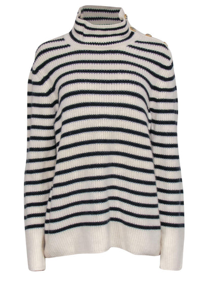 Current Boutique-Tory Burch - Navy & Cream Mock Neck Sweater w/ Buttons Sz XL