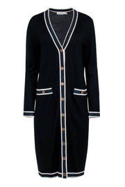 Current Boutique-Tory Burch - Navy Merino Wool Longline Cardigan Sz M