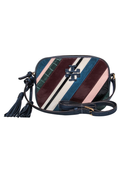 Current Boutique-Tory Burch - Navy Pebbled Leather w/ Multi Fabric Front Crossbody