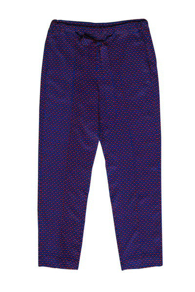 Current Boutique-Tory Burch - Navy & Red Printed "Talia" Silk Pants Sz 8