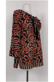 Current Boutique-Tory Burch - Navy & Rust Orange Print Top Sz 8