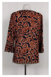 Current Boutique-Tory Burch - Navy & Rust Orange Print Top Sz 8