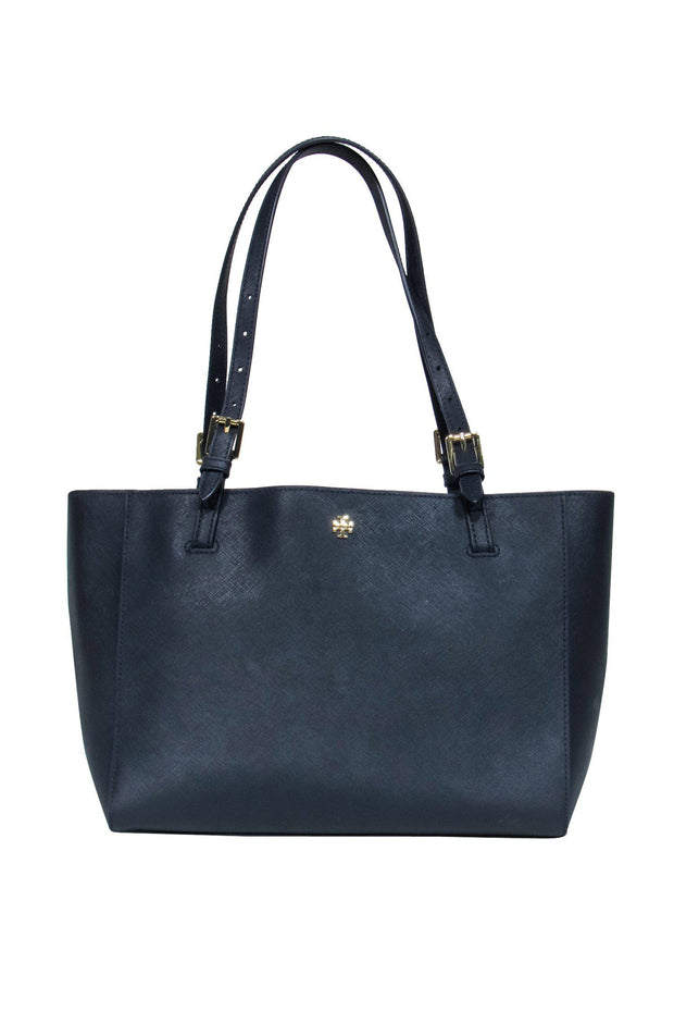 Current Boutique-Tory Burch - Navy Textured Leather Medium Tote Bag