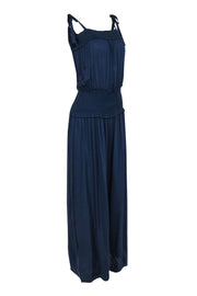 Current Boutique-Tory Burch - Navy Wide Leg Smocked Waist Tie Strap Jumpsuit Sz L