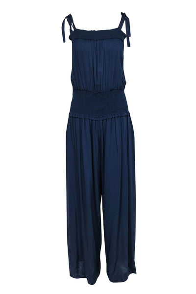 Current Boutique-Tory Burch - Navy Wide Leg Smocked Waist Tie Strap Jumpsuit Sz L