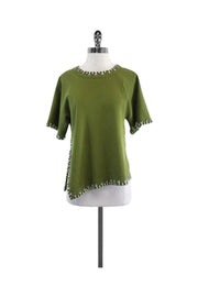 Current Boutique-Tory Burch - Olive Green Short Sleeve Embellished Top Sz 6