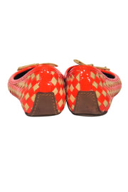 Current Boutique-Tory Burch - Orange & Beige Patent Leather & Woven Checkered Flats w/ Logo Sz 8