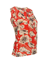 Current Boutique-Tory Burch - Orange & Brown Floral Print Tank w/ Necktie Sz 2