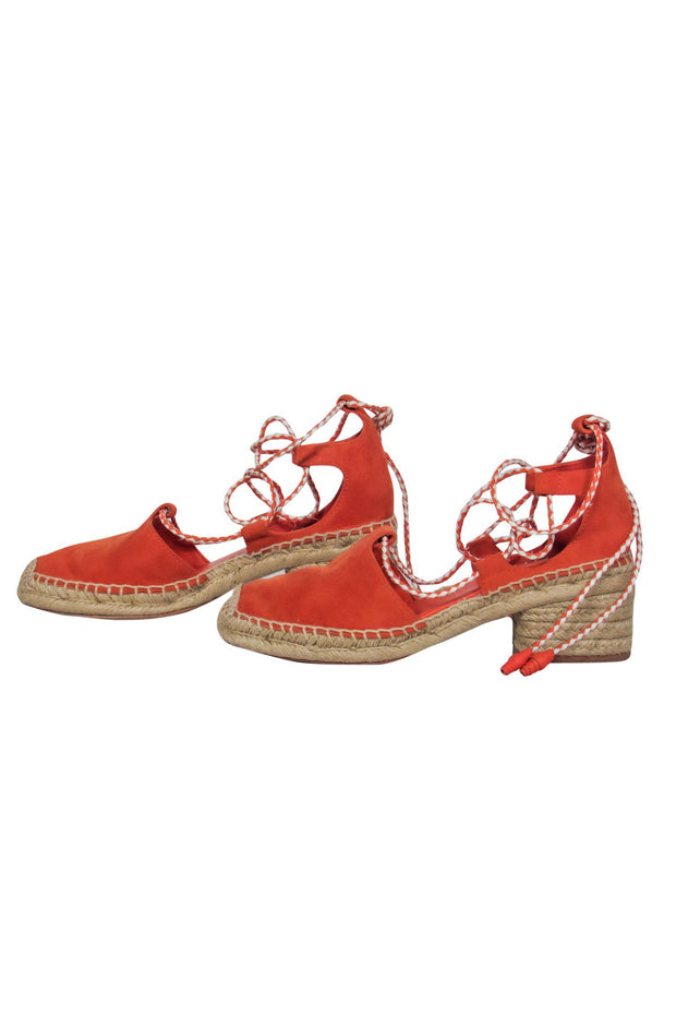 Current Boutique-Tory Burch - Orange Suede Lace-Up Espadrille Pumps Sz 7