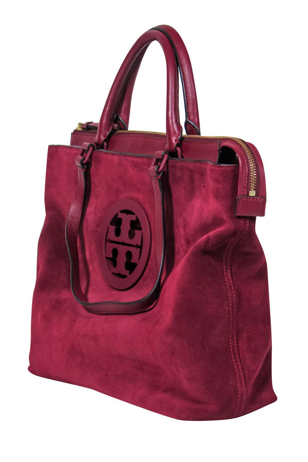 Current Boutique-Tory Burch - Oxblood Suede Zippered Tote w/ Logo Cutout