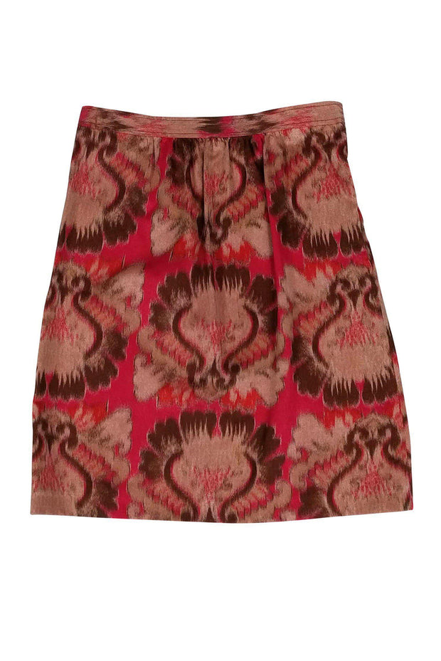 Current Boutique-Tory Burch - Pink & Brown Brocade Print Skirt Sz 4