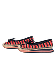 Current Boutique-Tory Burch - Pink, Green & Navy Striped Platform Espadrilles w/ Tie Sz 6.5