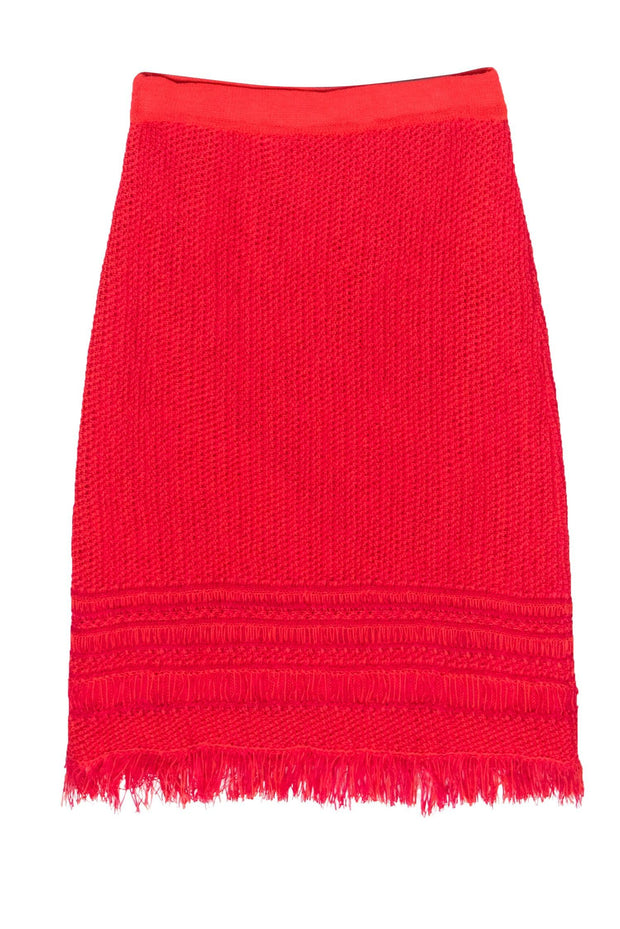 Current Boutique-Tory Burch - Pink & Magenta Cotton Knit Midi Skirt w/ Fringed Hem Sz XS