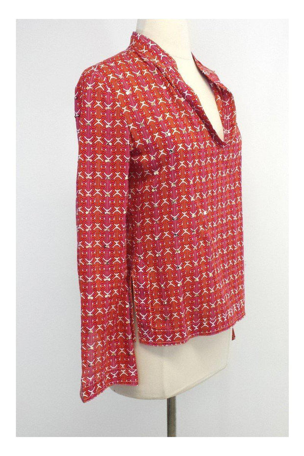 Current Boutique-Tory Burch - Pink & Orange Geo Print Cotton Shirt Sz 0