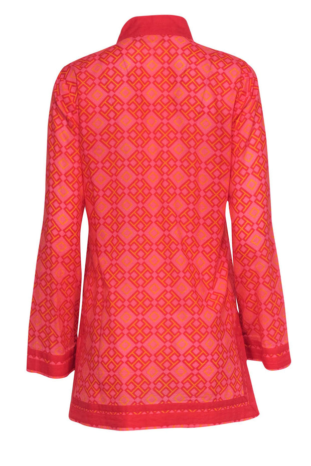 Current Boutique-Tory Burch - Pink, Red & Orange Cotton Long Sleeve Tunic Sz S