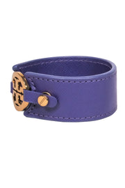 Current Boutique-Tory Burch - Purple Leather Cuff w/ Gold Logo Bracelet