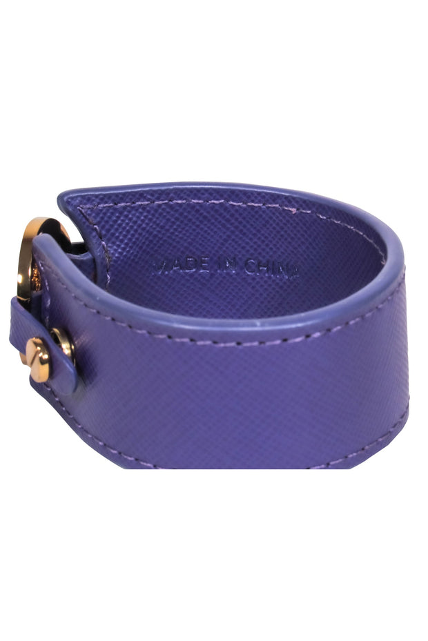 Current Boutique-Tory Burch - Purple Leather Cuff w/ Gold Logo Bracelet