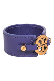 Current Boutique-Tory Burch - Purple Leather Cuff w/ Gold Logo Bracelet