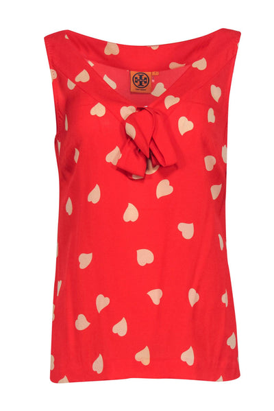 Current Boutique-Tory Burch - Red & Cream Heart Print Silk Tank w/ Tie Sz 6