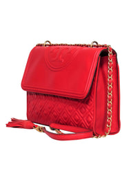 Current Boutique-Tory Burch - Red Quilted Leather Tote w/ Logo