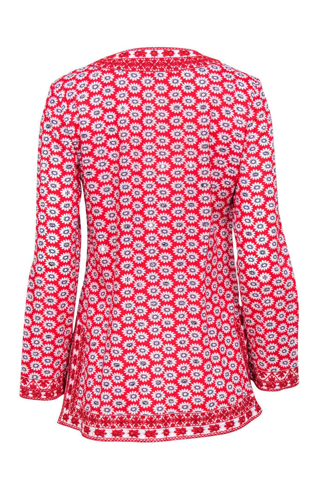 Current Boutique-Tory Burch - Red & White Floral Print Long Sleeve Tunic w/ Sequins Sz 8