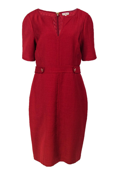 Current Boutique-Tory Burch - Red Wool Sheath Dress w/ Piping Sz 14