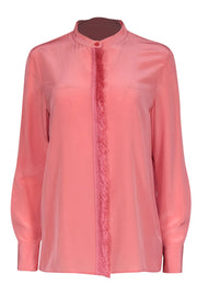 Current Boutique-Tory Burch - Rose Silk Button-Front Blouse w/ Fringe Sz 10