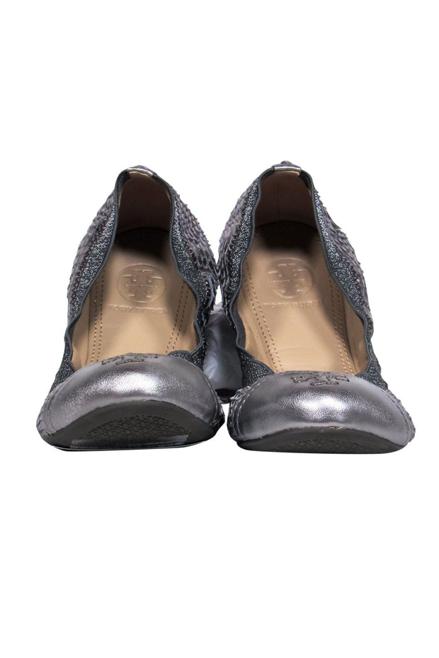 Current Boutique-Tory Burch - Silver "Gabby" Python Print Ballet Flats Sz 7.5