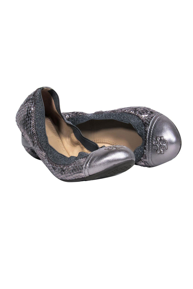 Current Boutique-Tory Burch - Silver "Gabby" Python Print Ballet Flats Sz 7.5