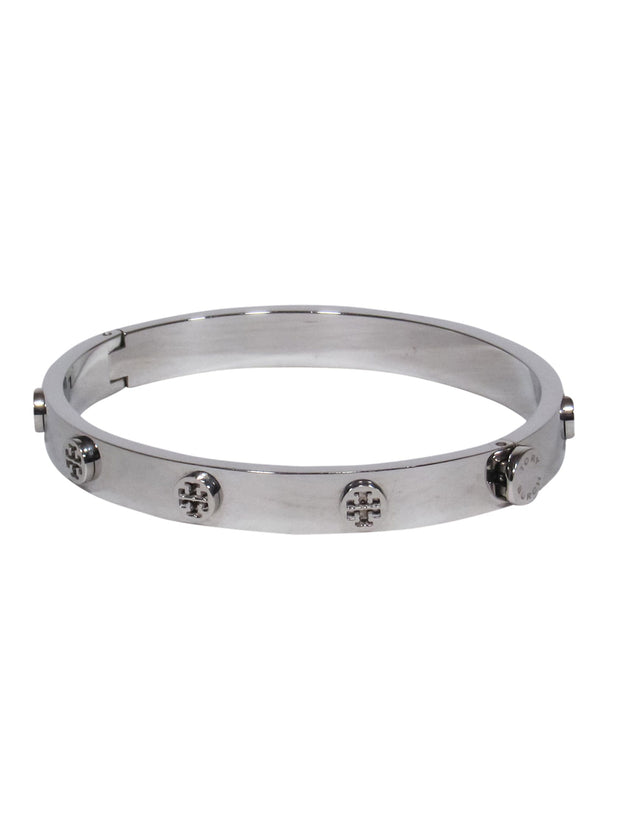 Current Boutique-Tory Burch - Silver 'T' Logo "Miller Stud Hinge" Bracelet