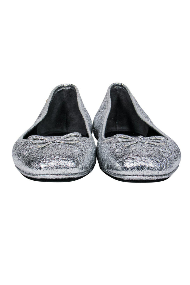 Current Boutique-Tory Burch - Silver Textured Ballet Flats w/ Bow Sz 8.5