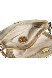 Current Boutique-Tory Burch - Small Gold Metallic Textured Leather Chain Crossbody w/ Logo