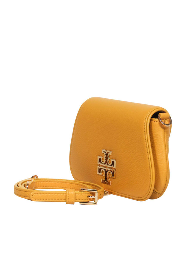 Current Boutique-Tory Burch - Small Mustard Yellow Pebbled Leather Crossbody w/ Logo