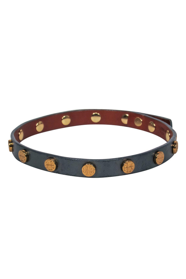 Current Boutique-Tory Burch - Steel Gray Leather Wrap Bracelet w/ Studs