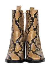 Current Boutique-Tory Burch - Tan & Black Snakeskin Embossed Mid-Calf Heeled Booties Sz 9.5