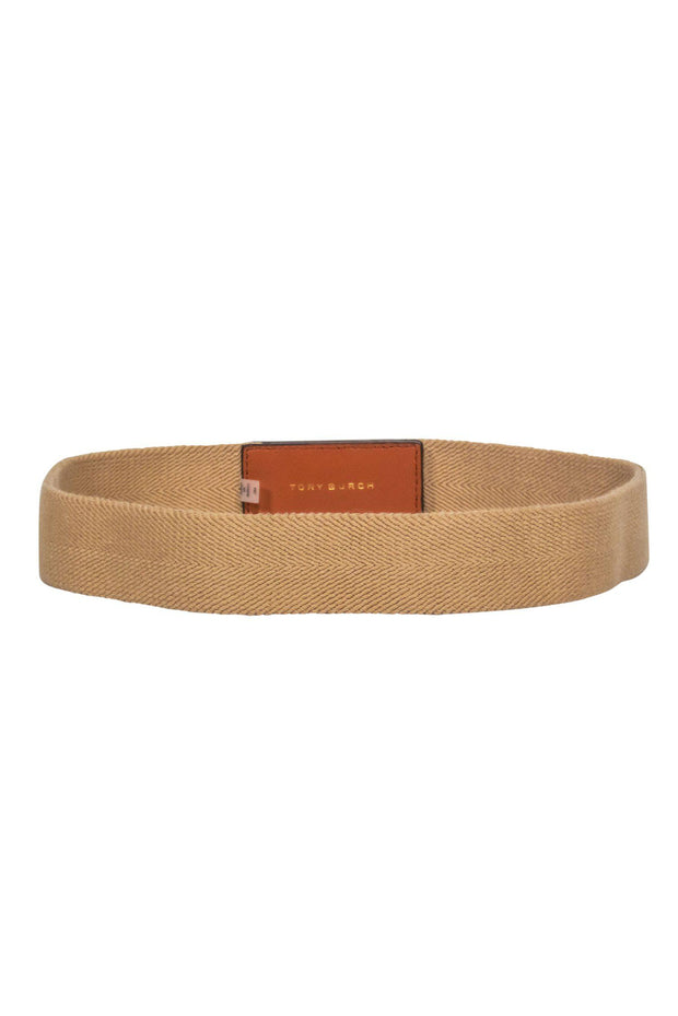 Current Boutique-Tory Burch - Tan Fabric Stretch "Kira" Belt w/ Logo Sz M/L