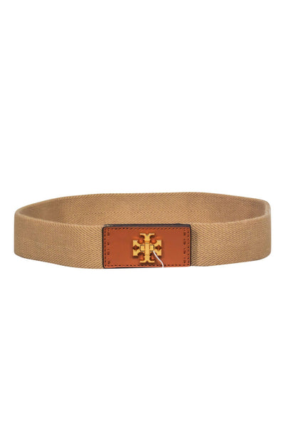 Current Boutique-Tory Burch - Tan Fabric Stretch "Kira" Belt w/ Logo Sz M/L