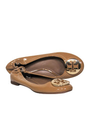 Current Boutique-Tory Burch - Tan Patent Leather Ballet Flats w/ Logo Sz 6