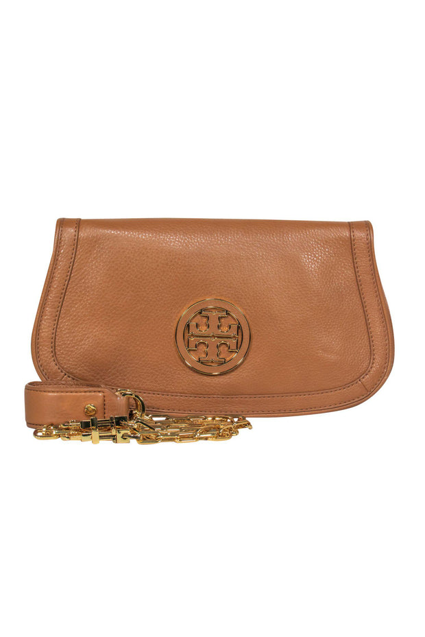 Current Boutique-Tory Burch - Tan Pebbled Leather Crossbody w/ Chain Strap