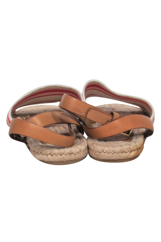 Current Boutique-Tory Burch - Tan & Red Striped Espadrille Sandals w/ Leather Straps Sz 8