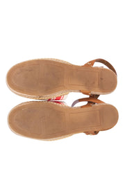 Current Boutique-Tory Burch - Tan & Red Striped Espadrille Sandals w/ Leather Straps Sz 8