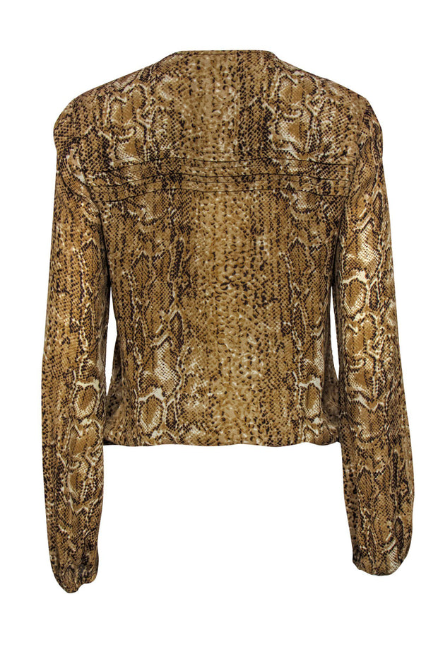 Current Boutique-Tory Burch - Tan Snakeskin Print Long Sleeve Zip-Up Blouse Sz 8