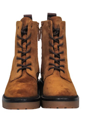 Current Boutique-Tory Burch - Tan Suede Lace-Up Combat Boots w/ Embossed Logo Sz 7