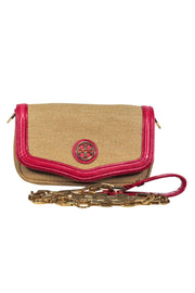 Current Boutique-Tory Burch - Tan Woven Crossbody w/ Red Leather Trim