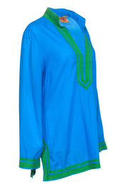 Current Boutique-Tory Burch - Teal & Green Cotton Tunic w/ Classic Accent Trim Sz 14