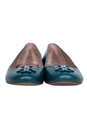 Current Boutique-Tory Burch - Teal Smooth Leather Logo Flats Sz 6.5