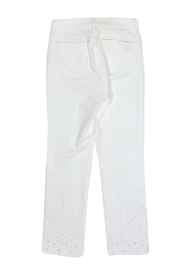 Current Boutique-Tory Burch - White Floral Embroidered High-Waist Straight Leg "Keira" Jeans Sz 26