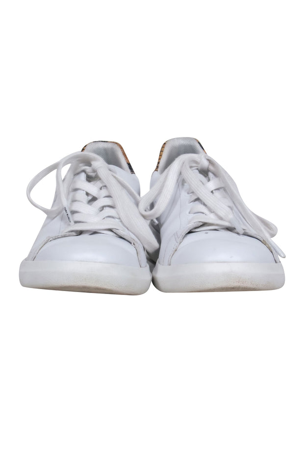 Current Boutique-Tory Burch - White "Howell Court" Leather Sneakers w/ Gold & Black Snakeskin Trim Sz 7